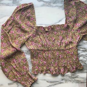 NWT Floral Smocked Crop Top